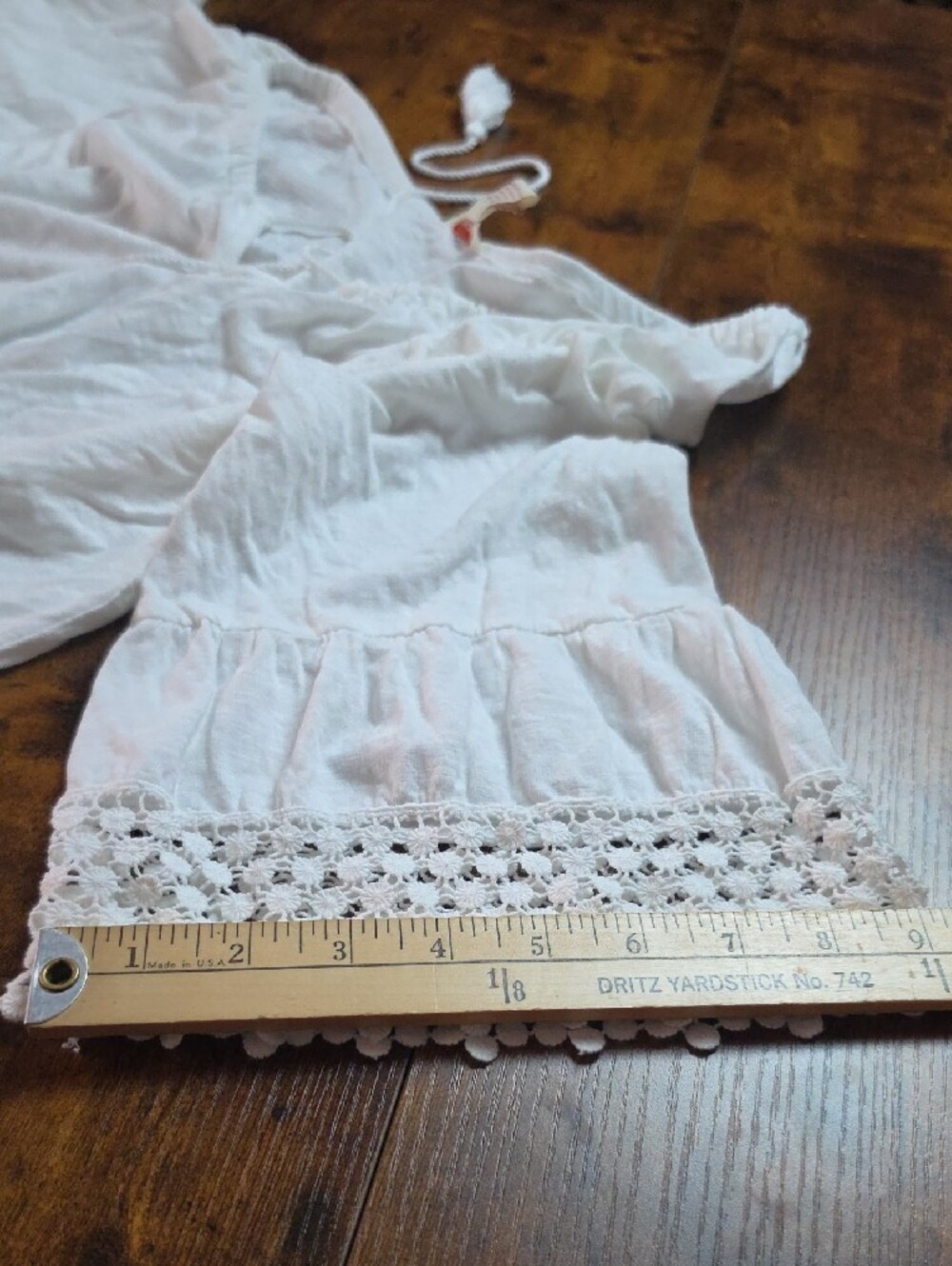SUNDANCE | White Cotton Crochet Lace Tiered Bell Sleeve Peasant Swing Blouse | L - Picture 6 of 10